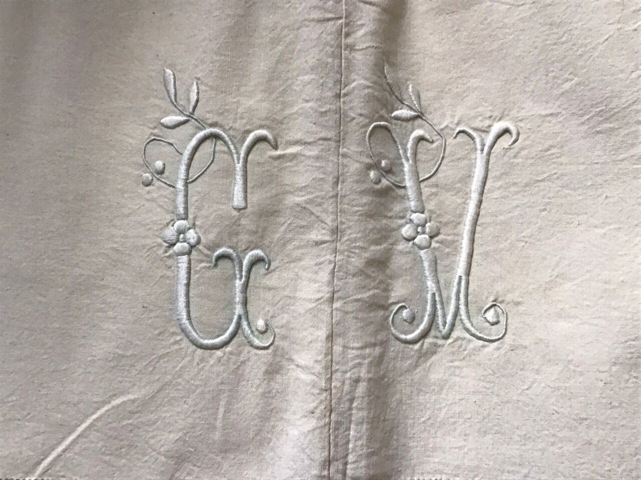 Pair of antique sheets marked "CV"