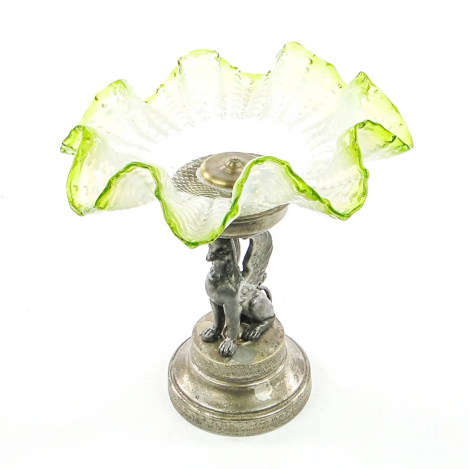 Neoclassical figural centerpiece with griffin, silver-plated pewter, silver-plated brass, Plewkiewicz manufactory, Poland, early 20th century