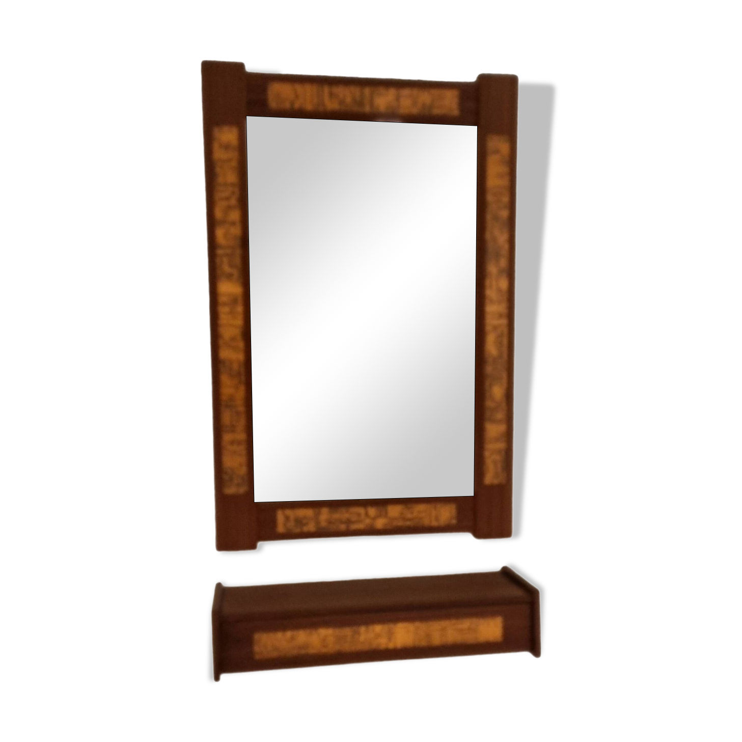 Mid-Century Teak and Copper Hallway Set with Mirror and Shelve, 1960s, Set of 2