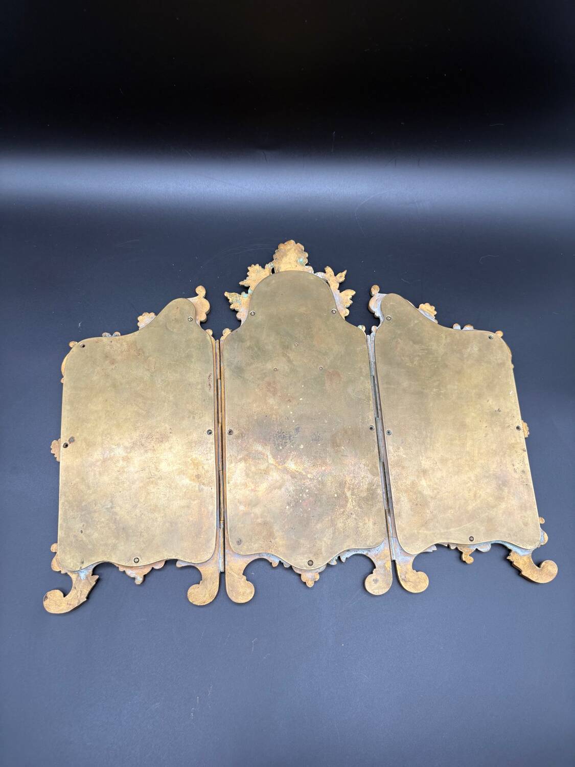 Miroir Triptyque, Bronze Doré, vers 1900.