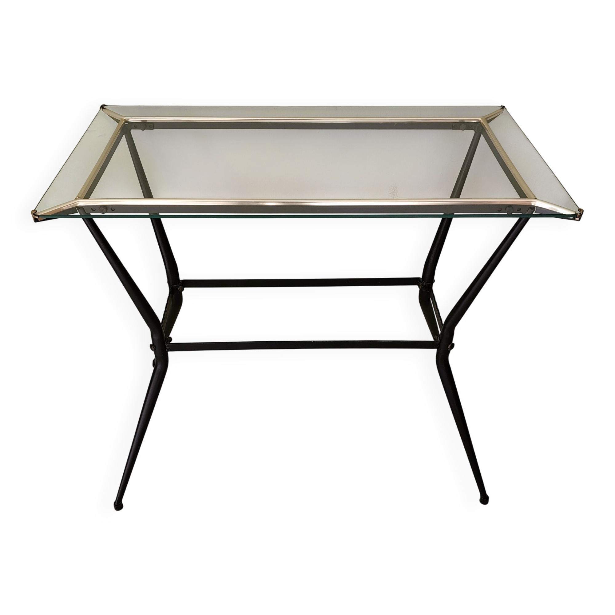 Antique side table made of metal and glass