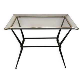 Antique side table made of metal and glass