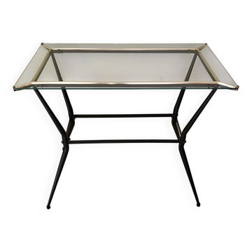 Table d'appoint ancienne en métal et en verre