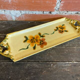 Vintage yellow ceramic cake dish argilart with flower decoration