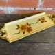 Plat à cake ancien argilart céramique jaune décor fleurs vintage