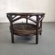Vintage rattan coffee table with smoked glass top and rattan basket shelf