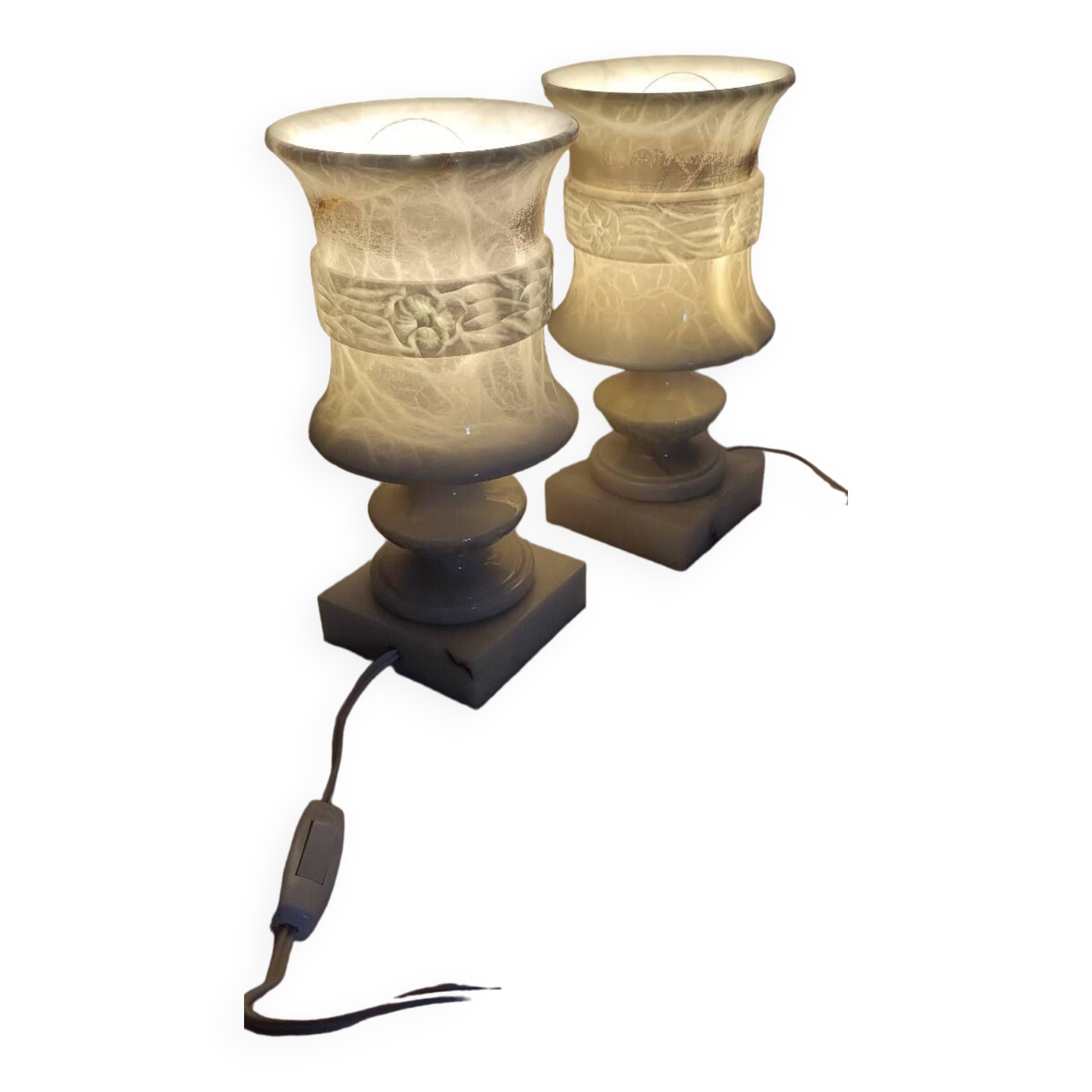 Par de lámparas de mármol. España, 1960s.