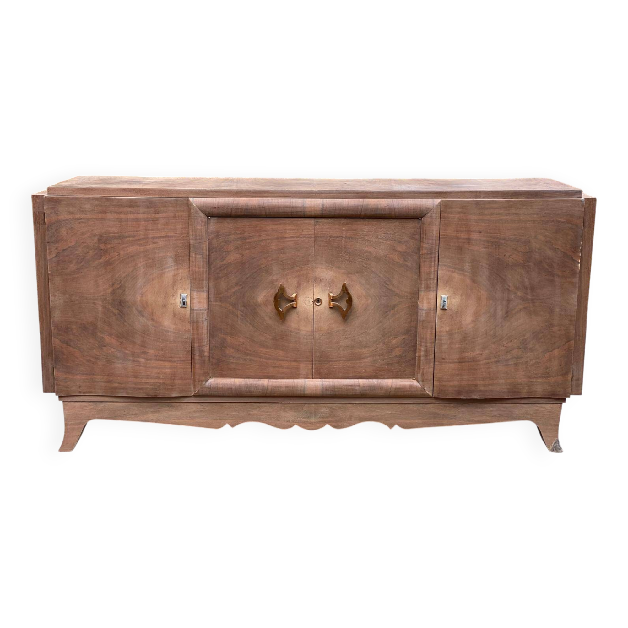 Art Deco sideboard with 4 doors, renovated in raw oak wood, 200cm