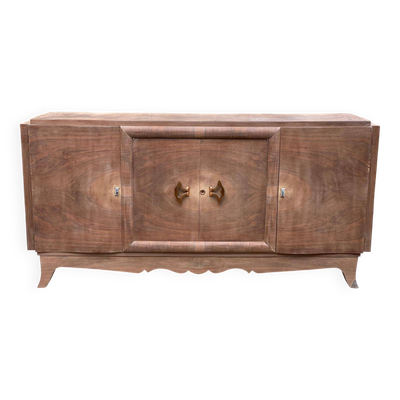 Buffet enfilade art déco 4 portes rénové en bois de chêne brut 200cm