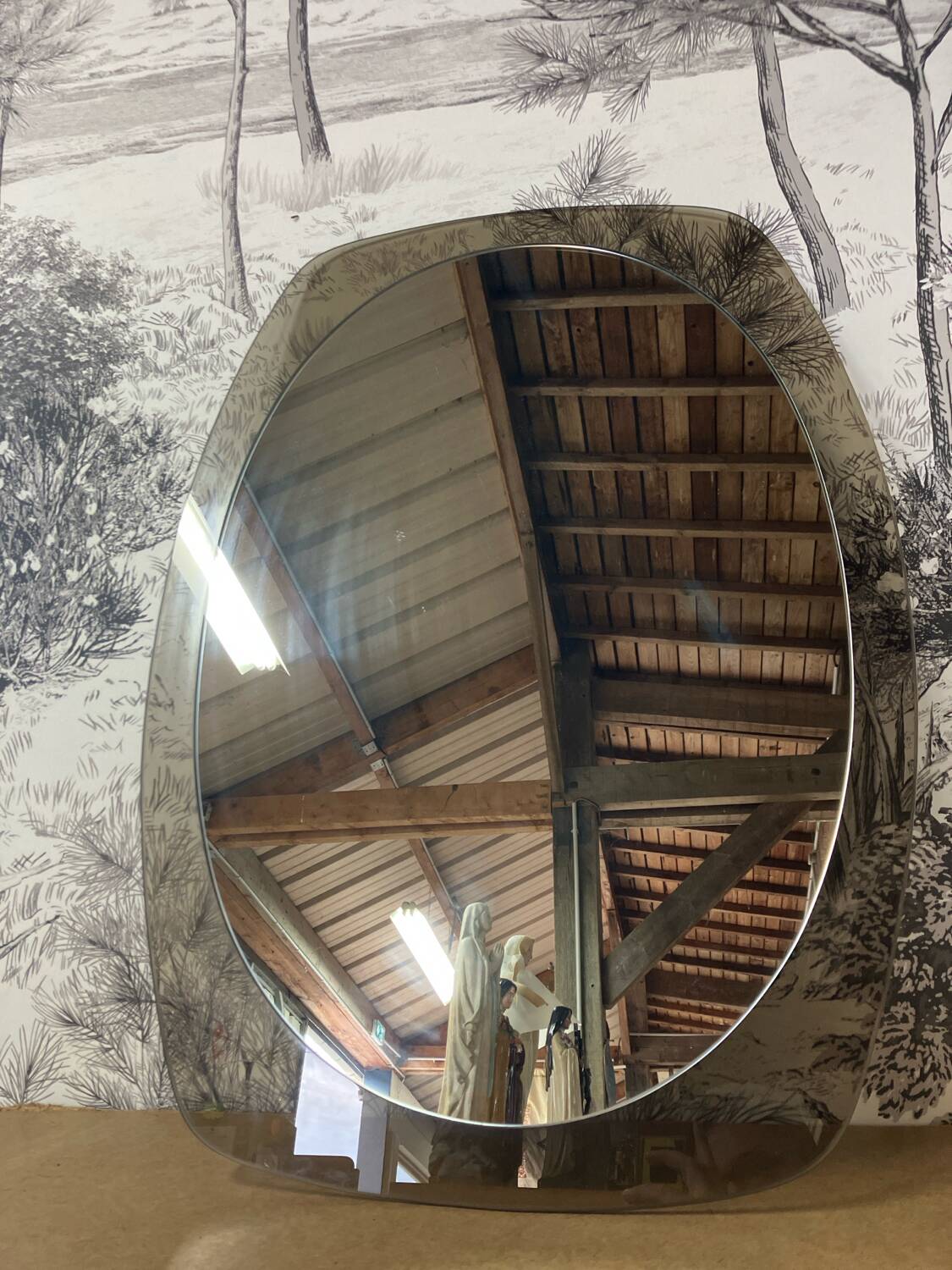 Vintage Luigi Fontana oval mirror smoked glass from the 70s