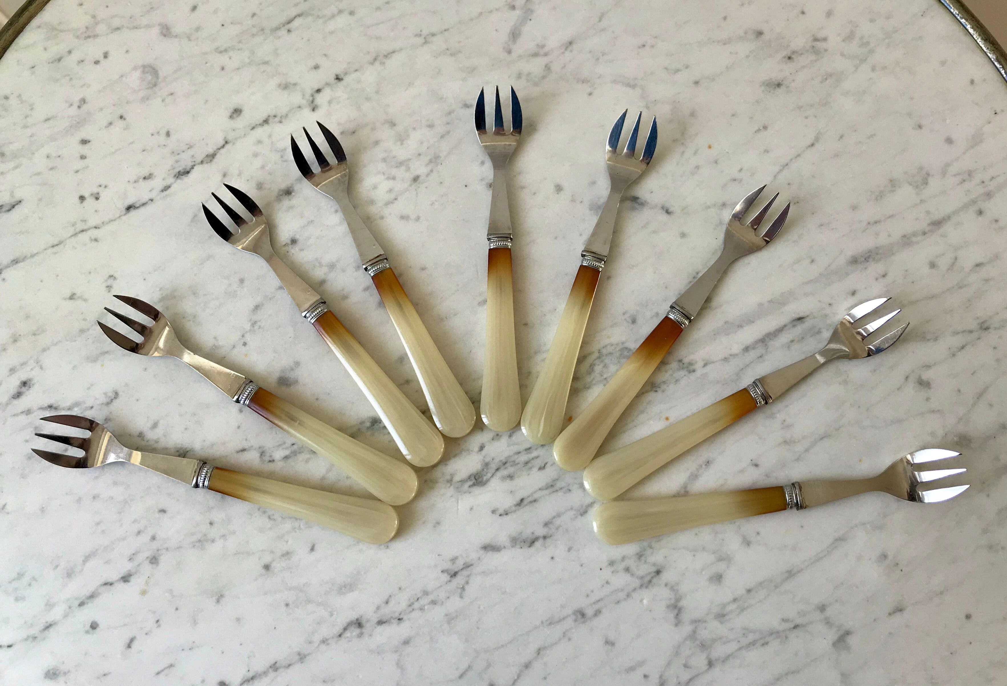 Set of 9 forks with horn dessert 50/60s