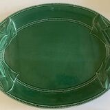 XXXL oval earthenware centerpiece dish with pearl decor, green covered, 1960s