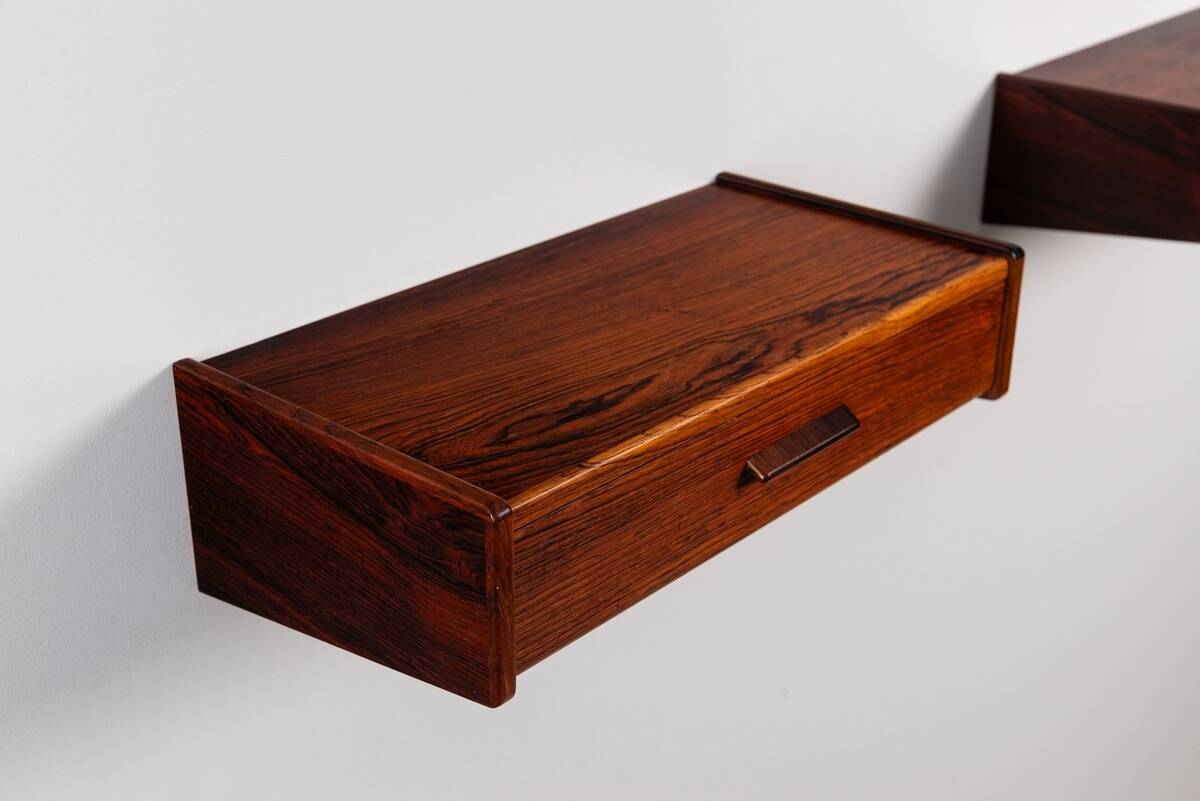 Pair of Scandinavian floating nightstands rosewood Denmark 1960