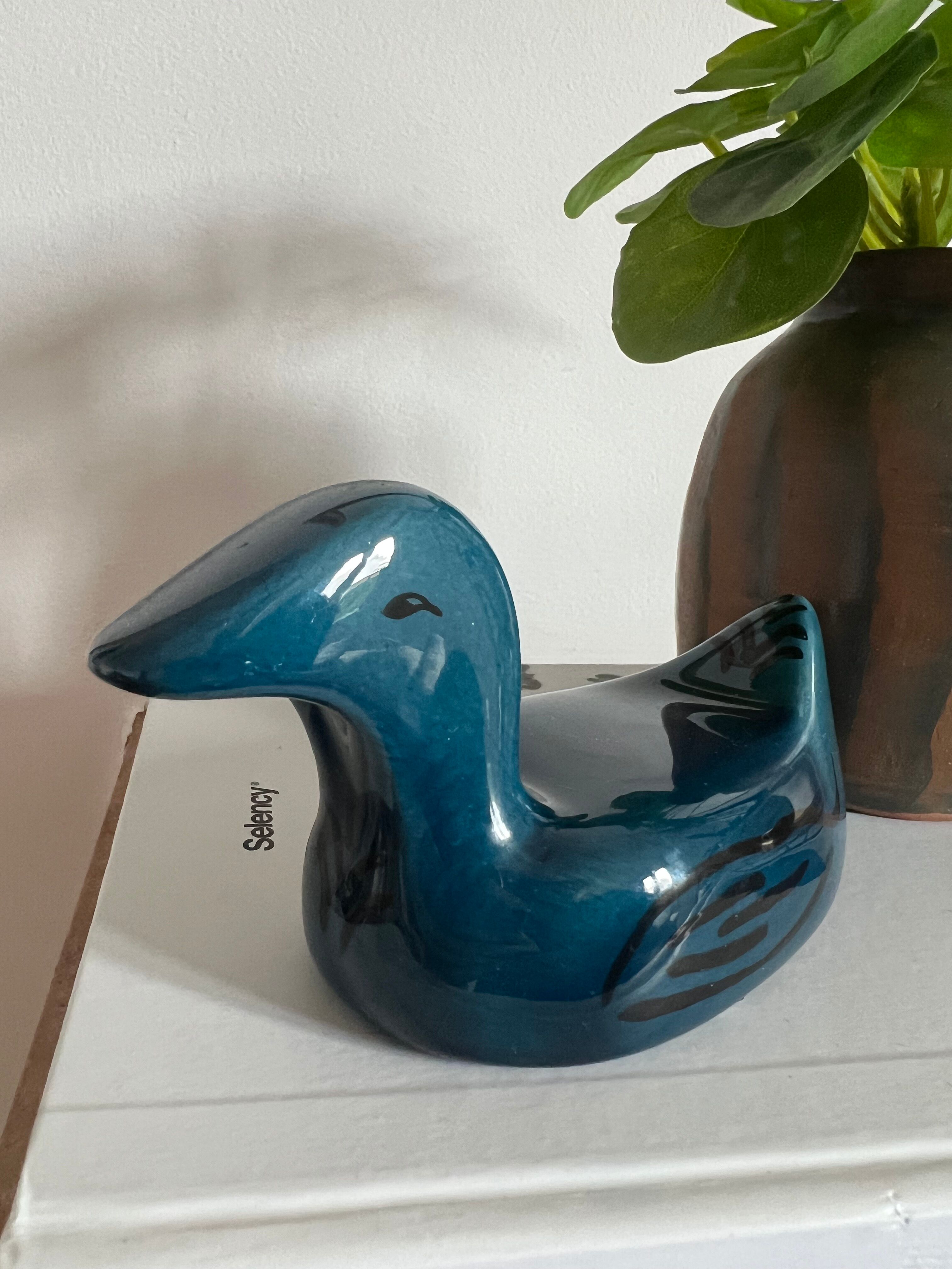 Decorative ceramic duck painted and signed, vintage