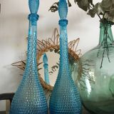 Turquoise blue textured glass carafe