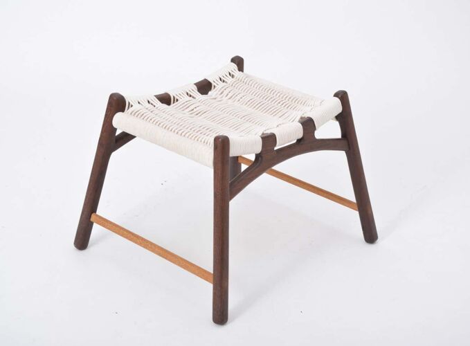 Tabouret avec structure en wengé et barres en chêne avec assise tressée par Martin Godsk