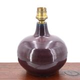 Purple ceramic lamp, silk lampshade, 70s