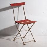Anciennes chaises de jardin pliantes rouges (vers 1920). Ensemble de 4 pièces