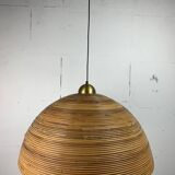 Lampe à suspension XL 71 cm en roseau, rotin, bambou et laiton, Italie