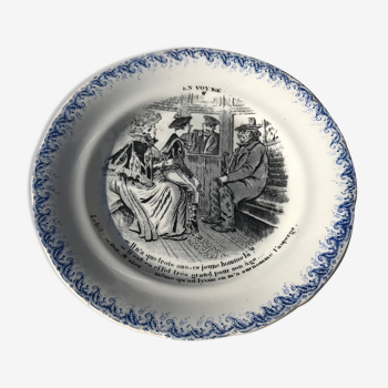 Talking plate "En voyage" n•IV - faience factory Choisy le roi