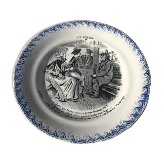 Talking plate "En voyage" n•IV - faience factory Choisy le roi