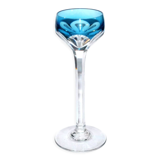 Blue liqueur glass in crystal from Saint-Louis model Bristol overlay 1930