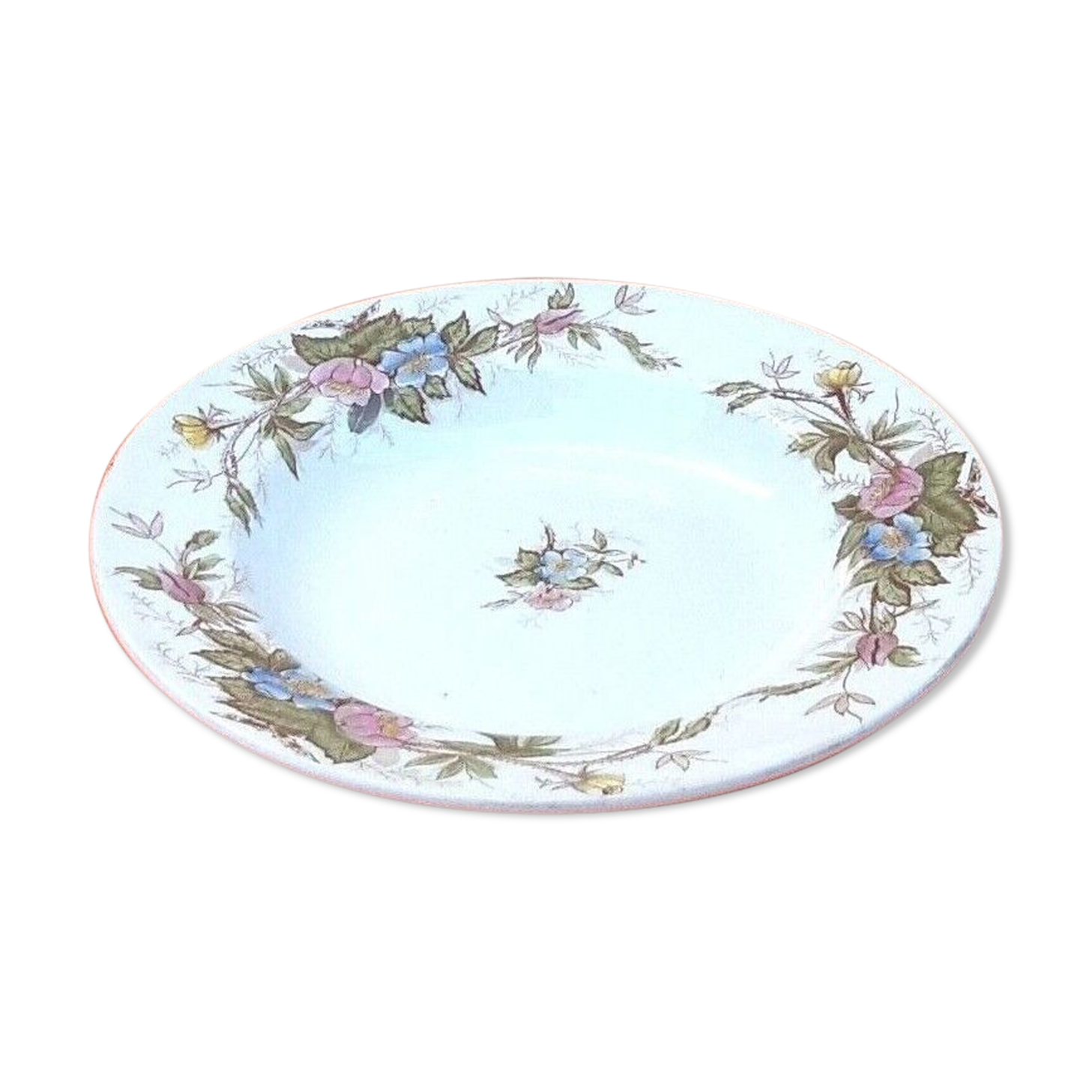 Old hollow dish Polychrome earthenware Floral decoration Diameter: 255mm