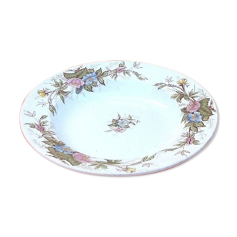 Plat creux ancien Faïence polychrome  Décor floral  Diamètre : 255mm