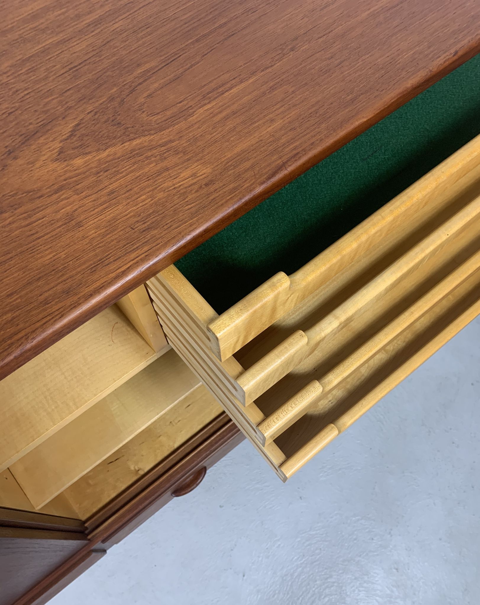 Danish midcentury teak credenza highboard by Ejvind A Johansson