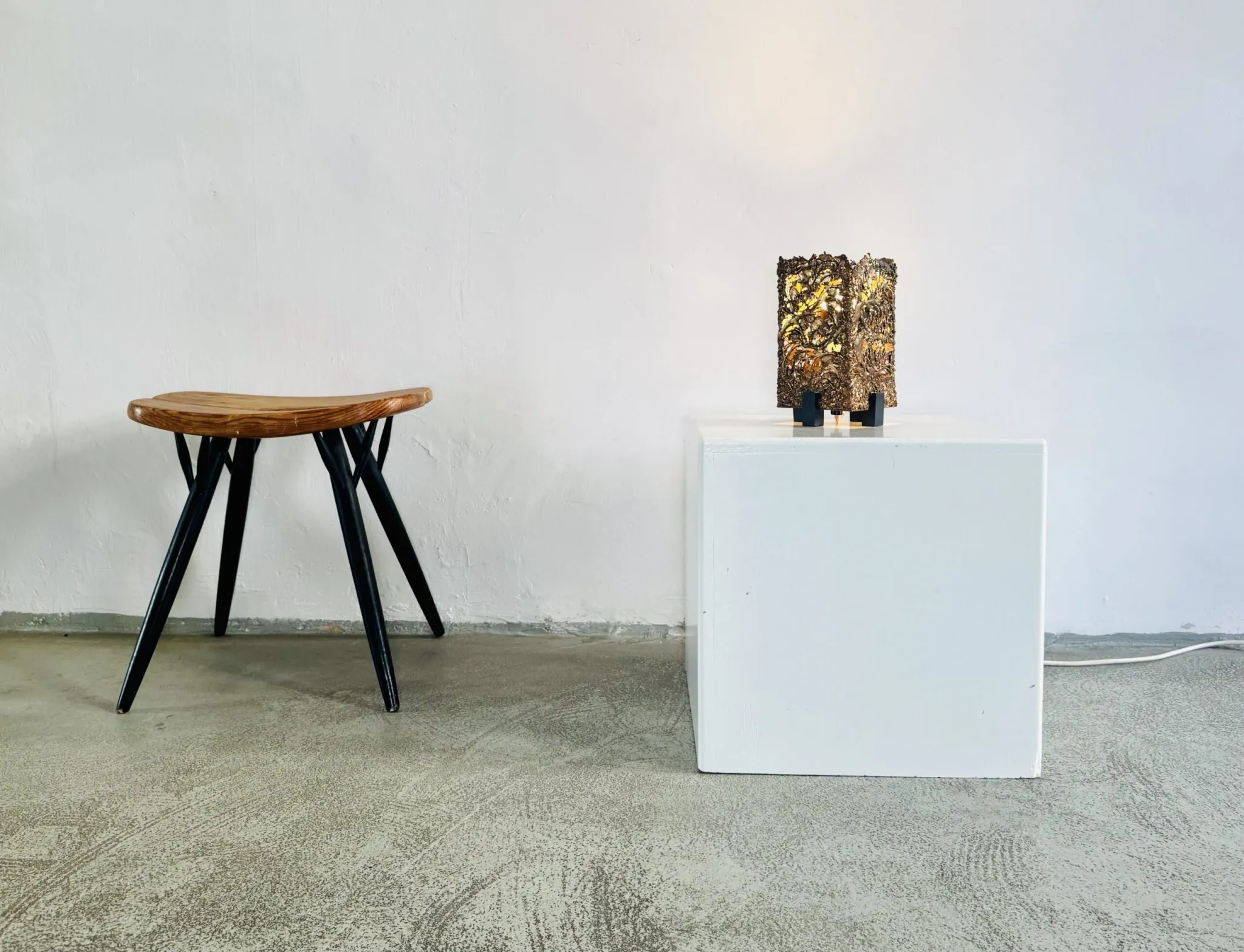 Brutalist Copper Table Lamp By Aimo Tukiainen For Oy Moonlight, Finland, 1970S