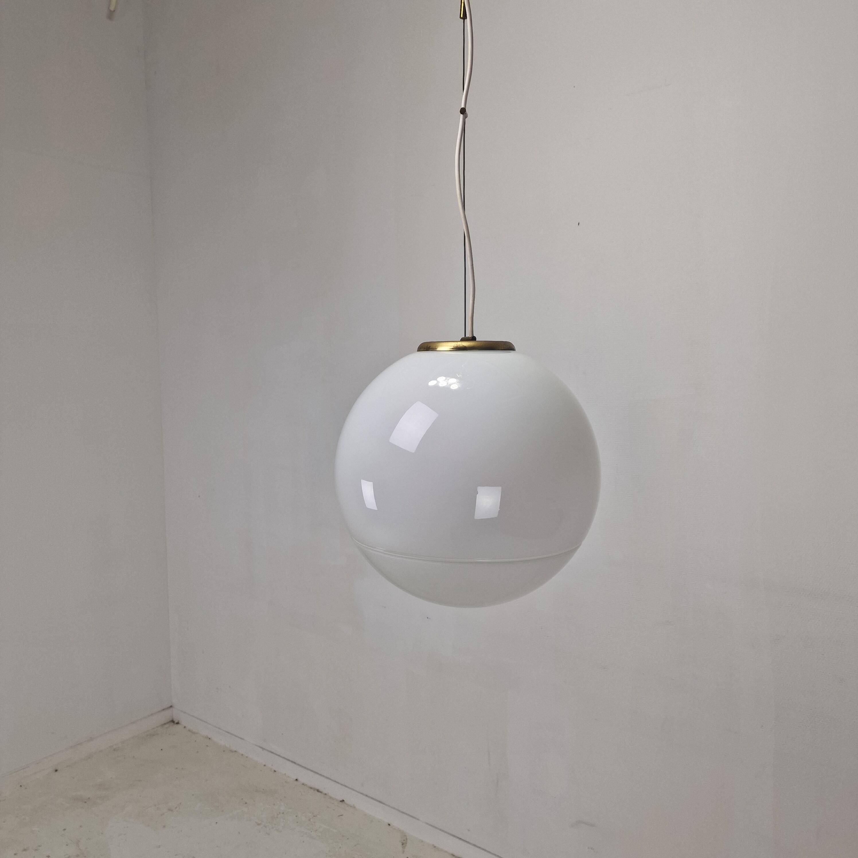 Italian Murano Glass Globe Chandelier with Brass Accents, 1970s