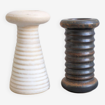 Set of 2 vintage vases - ribbed ceramic