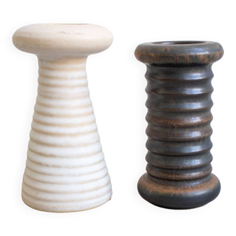 Set of 2 vintage vases - ribbed ceramic