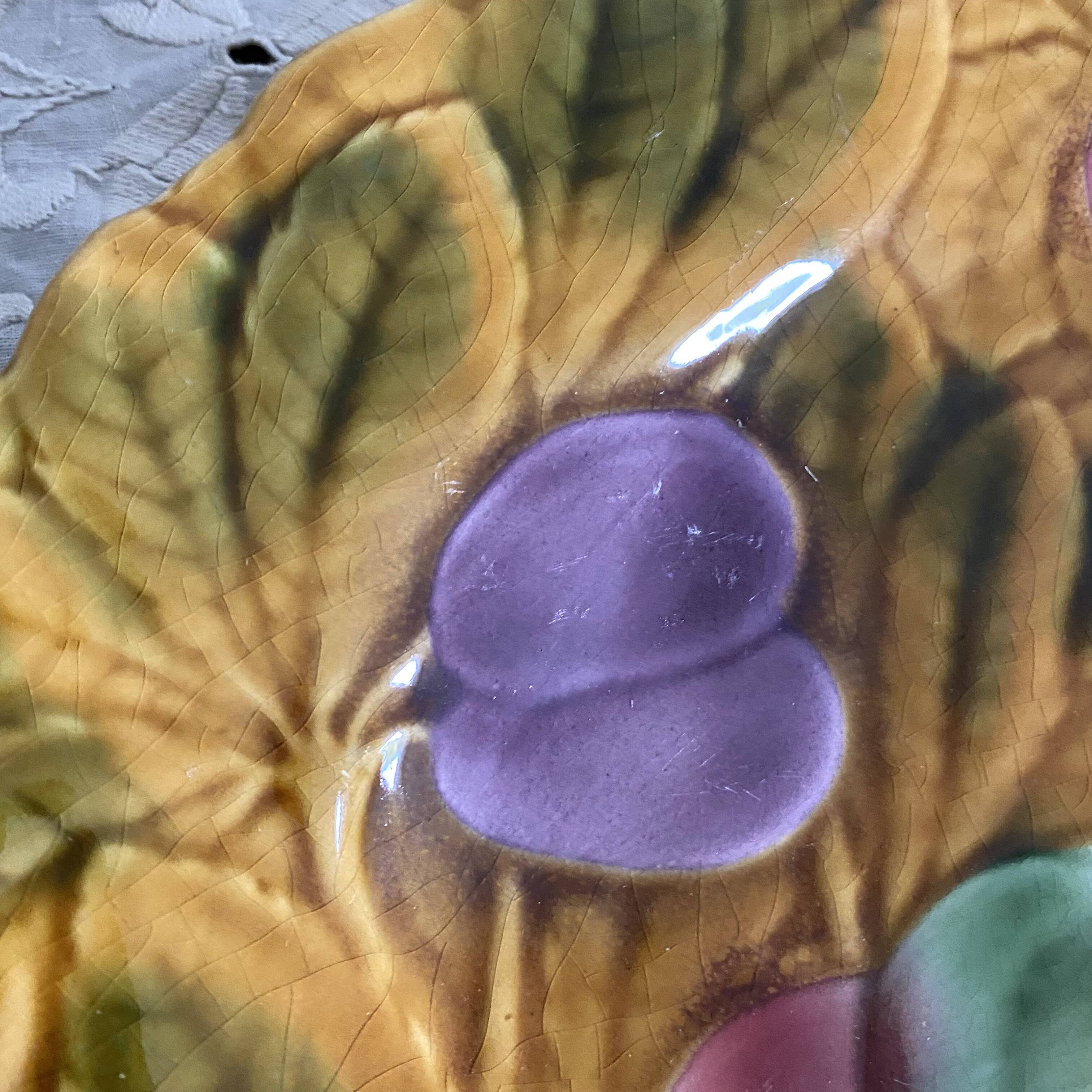 Sarreguemines barbotine oval dish with fruit decoration