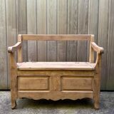 Farmhouse bench with chest in antique solid walnut