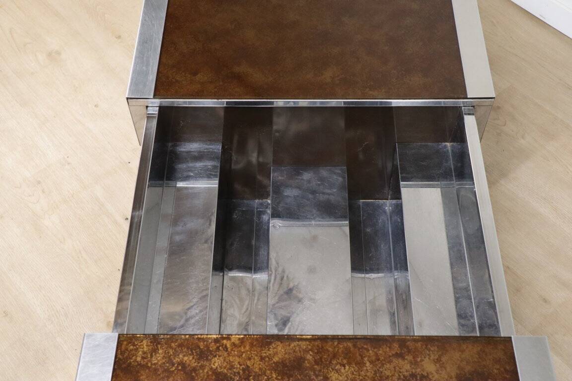 Vintage glass and aluminum bar coffee table, 1970
