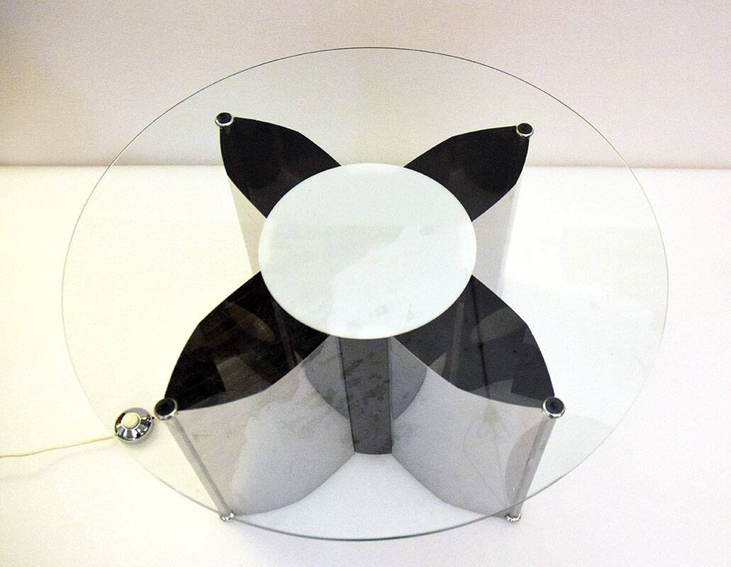 Space age Italian coffee table in steel with lighting, 1970s