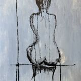 Tableau signé huile sur toile portrait féminin « étude de dos à l’encre de Chine »