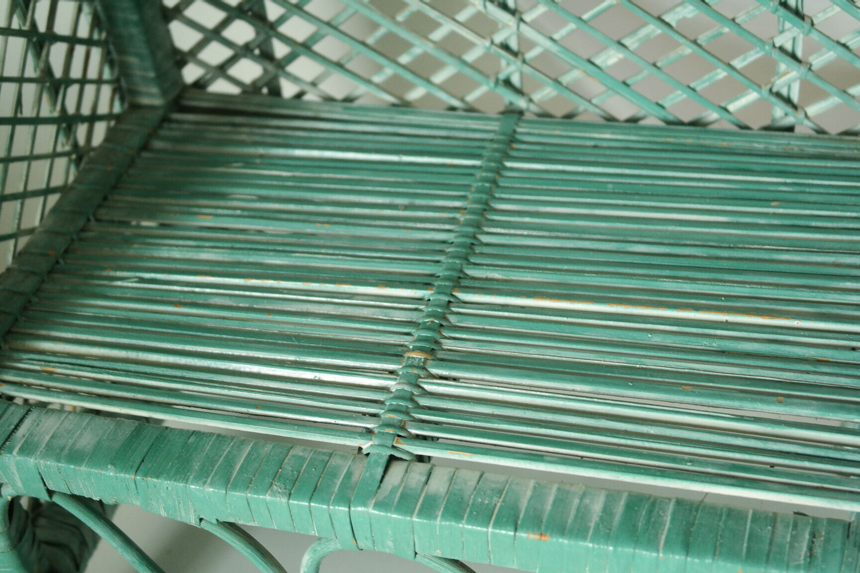 Vintage mint green wicker bookcase