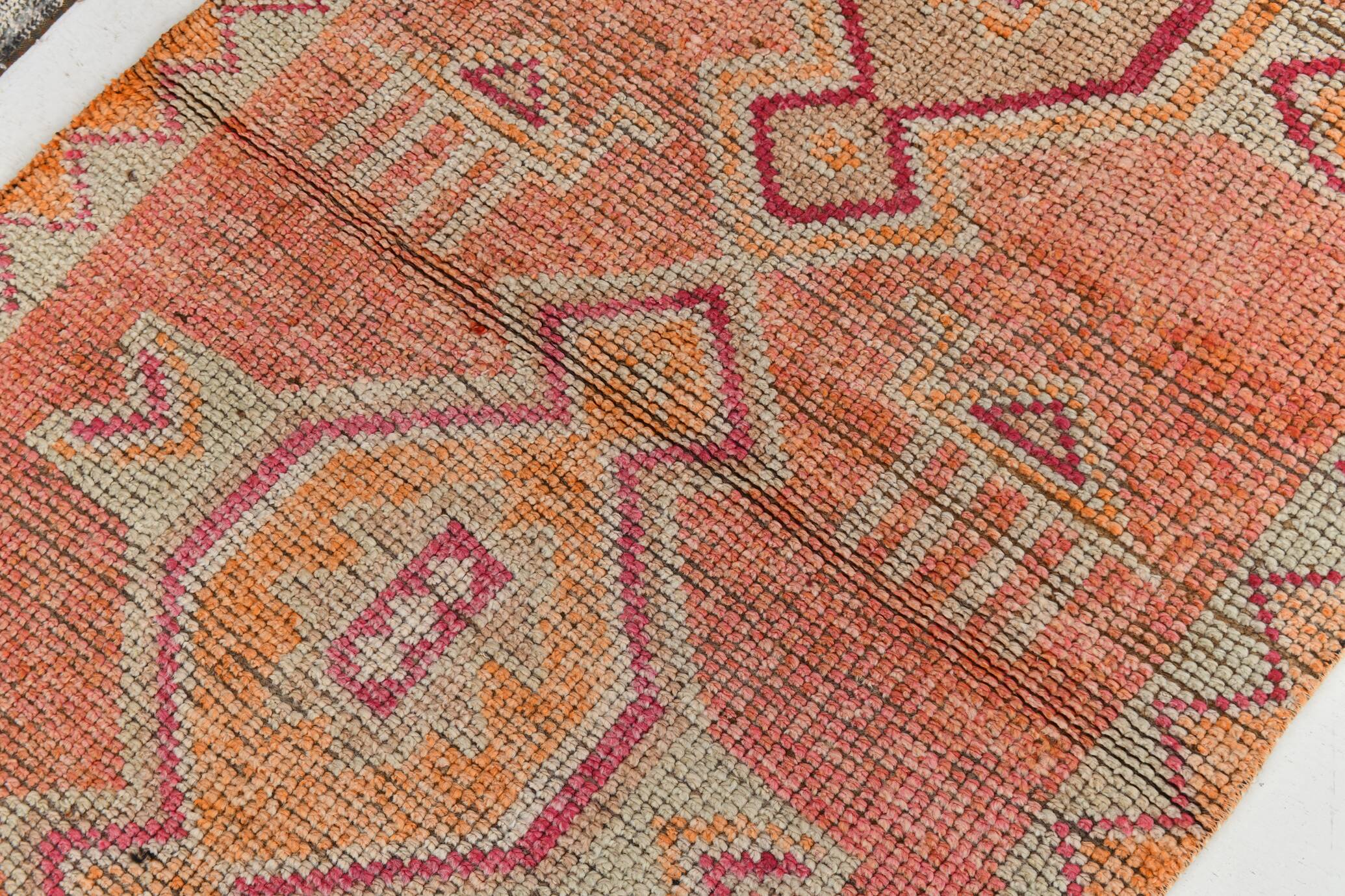3x10 Coral Orange & Red Turkish Vintage Runner Rug, 98x322Cm