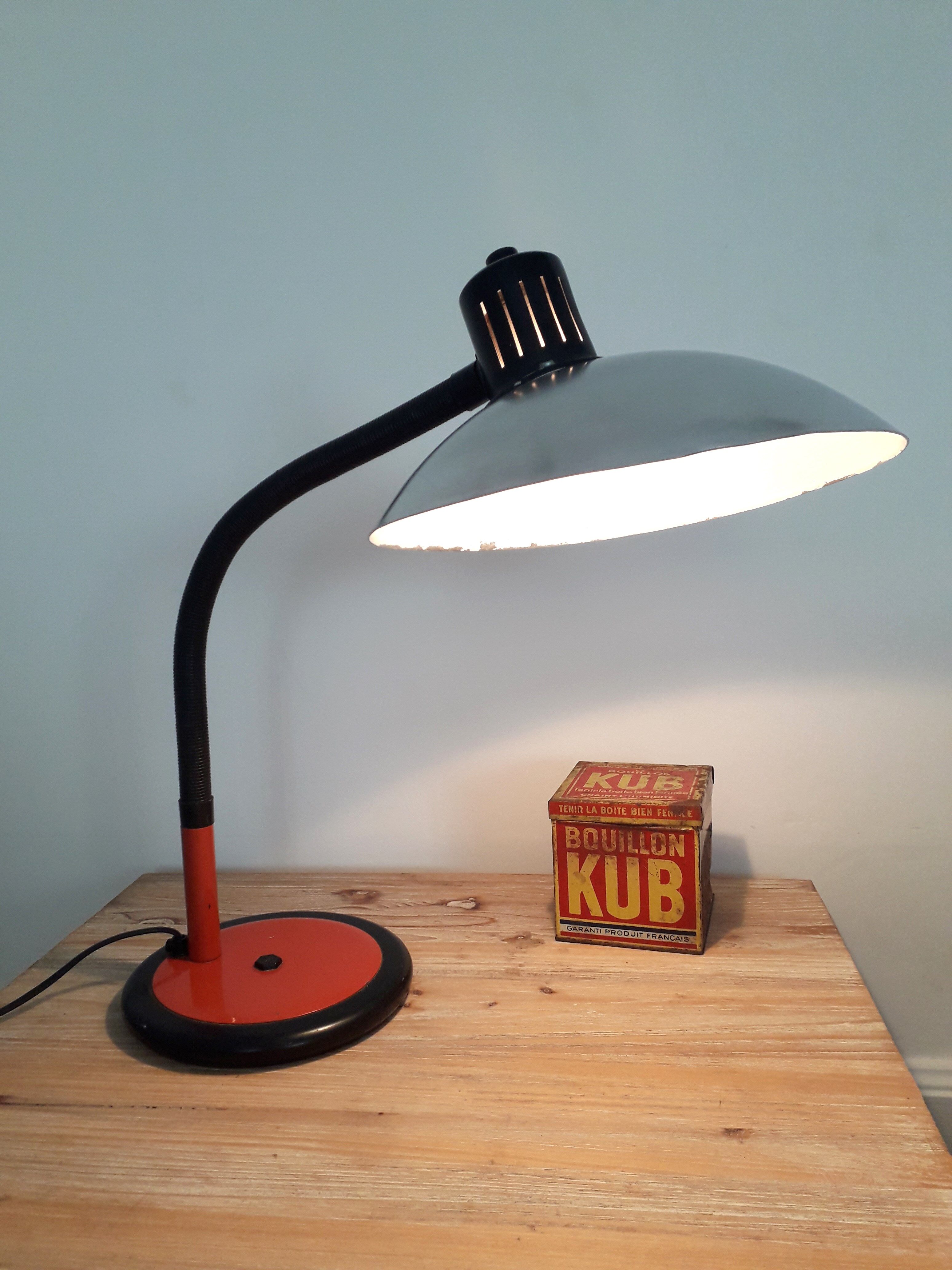 Adjustable desk lamp in lacquered metal and brushed aluminum- 1960s