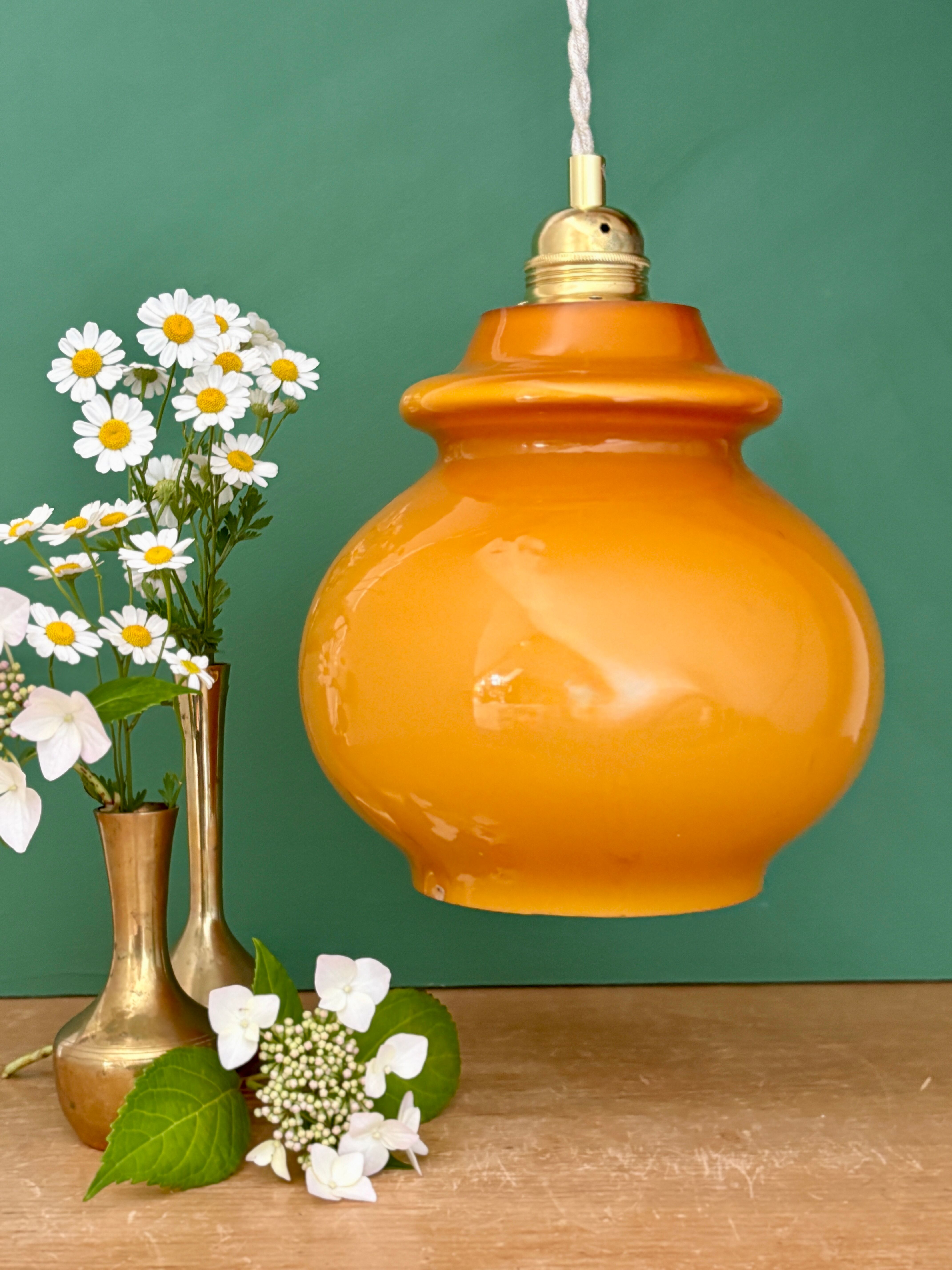 Vintage orange opaline suspension globe