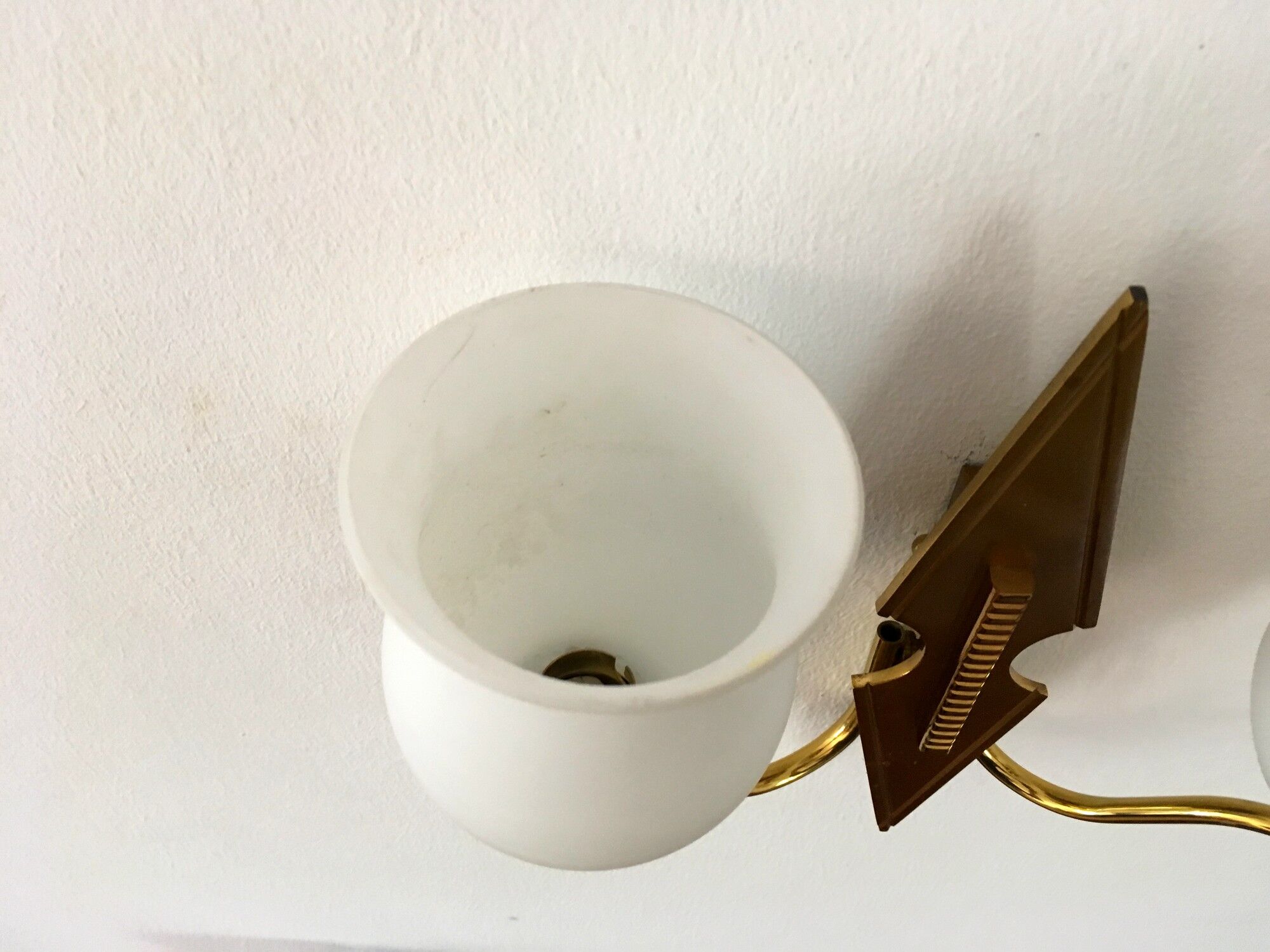 2 vintage brass and opaline sconces in the 1950