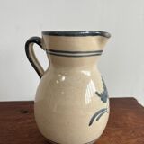 Off-white glossy ceramic decanter, hand-painted gray blue patterns H:20cm