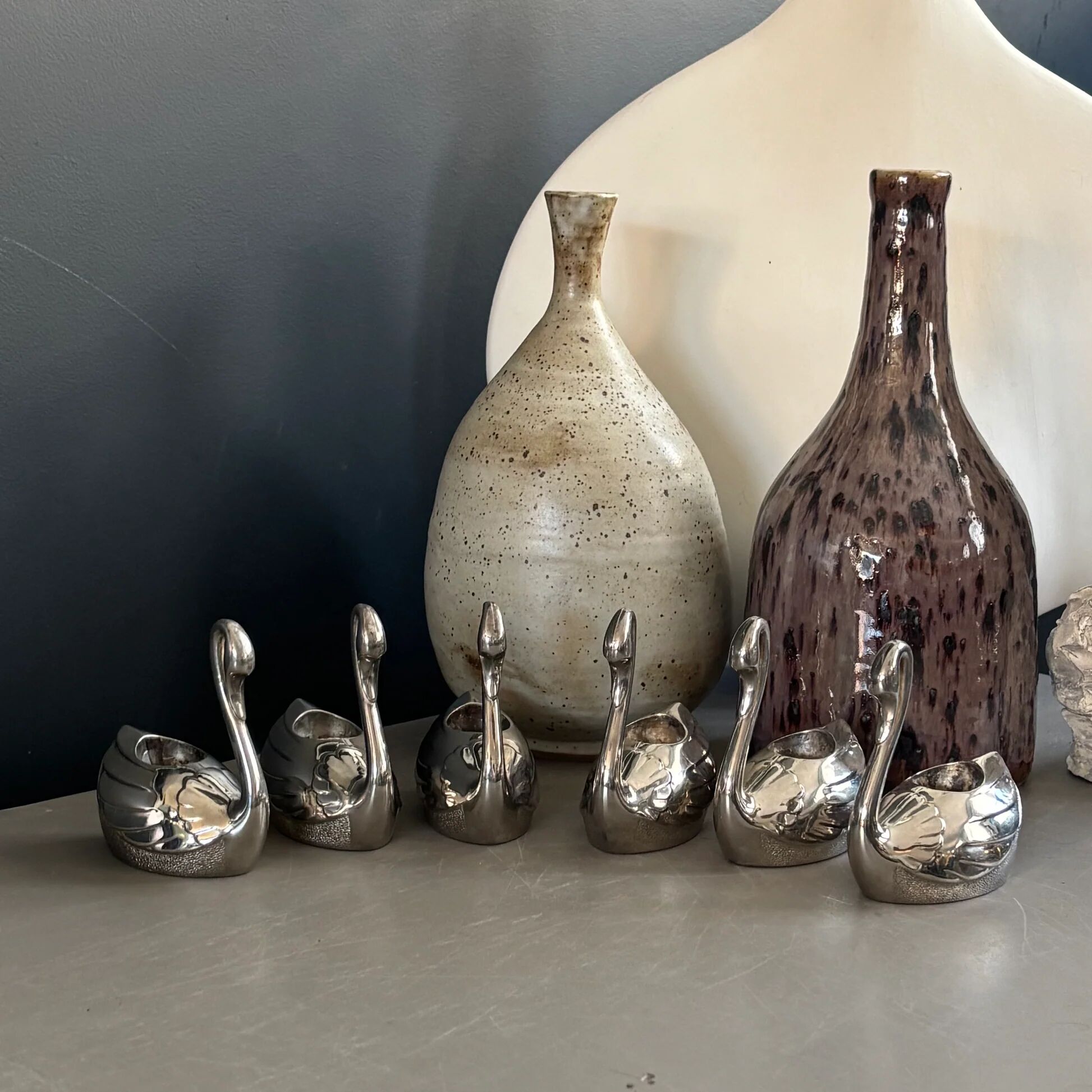 Set of 6 silver-plated swan candle holders