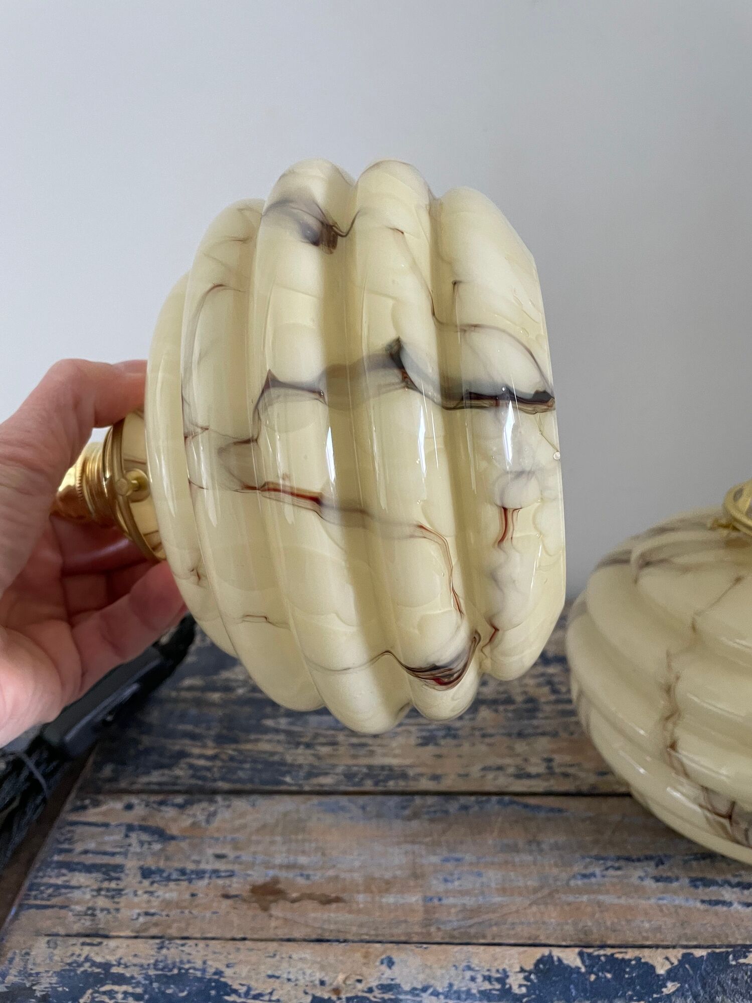 Set of two art deco portable ballrooms in electrified marbled opaline to nine