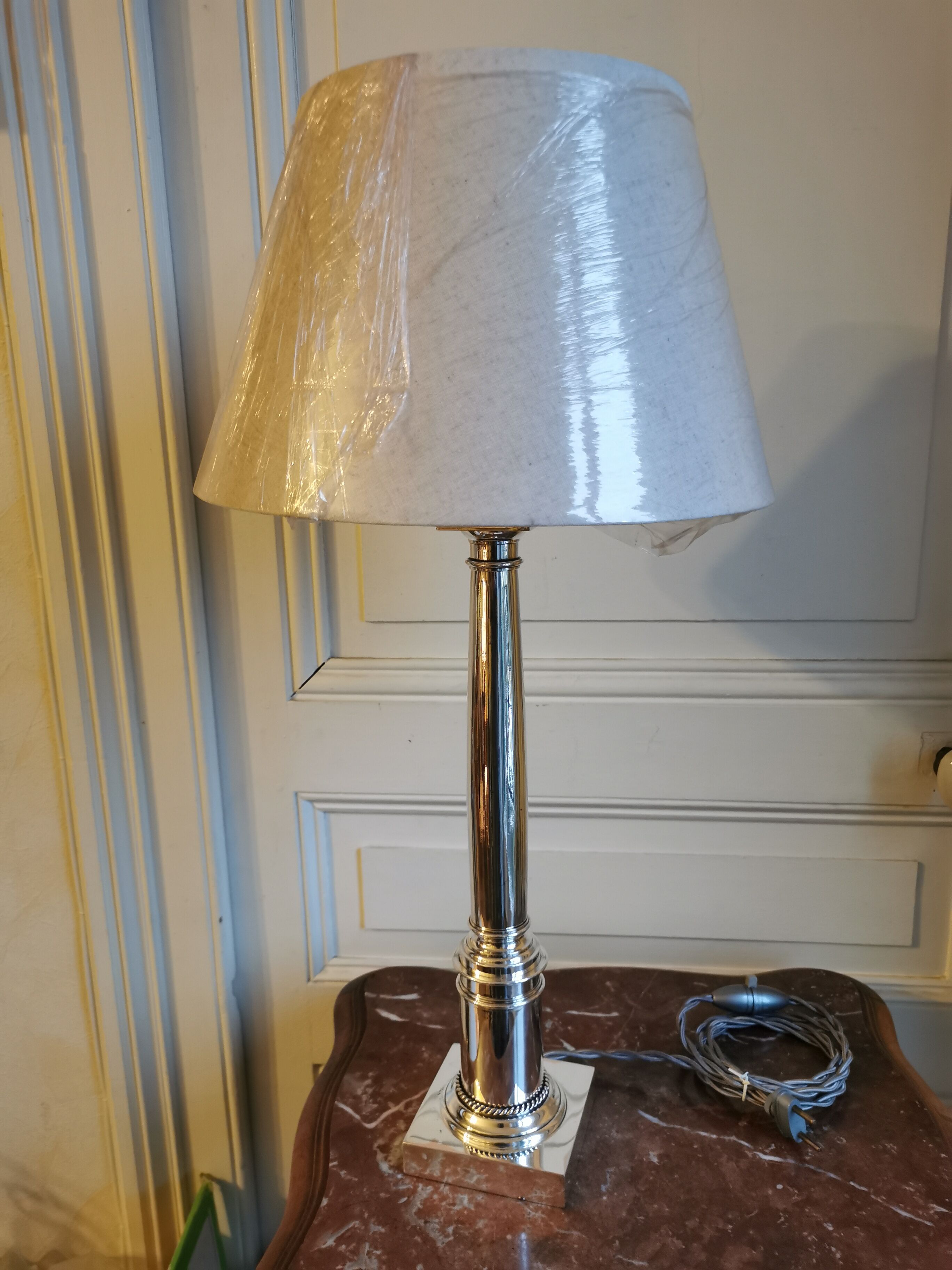Silver metal lamp signed Plasait goldsmith
