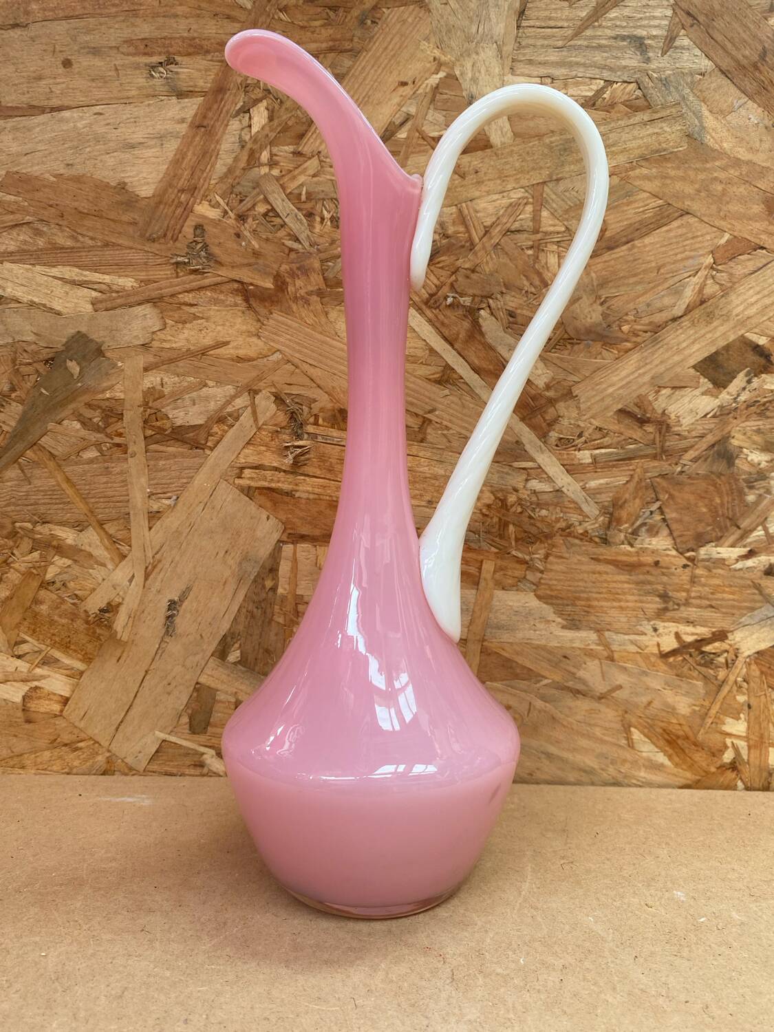 Antique opaline pink & white pitcher ewer vintage