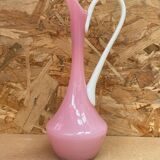 Ancien pichet aiguière opaline rose & blanc vintage