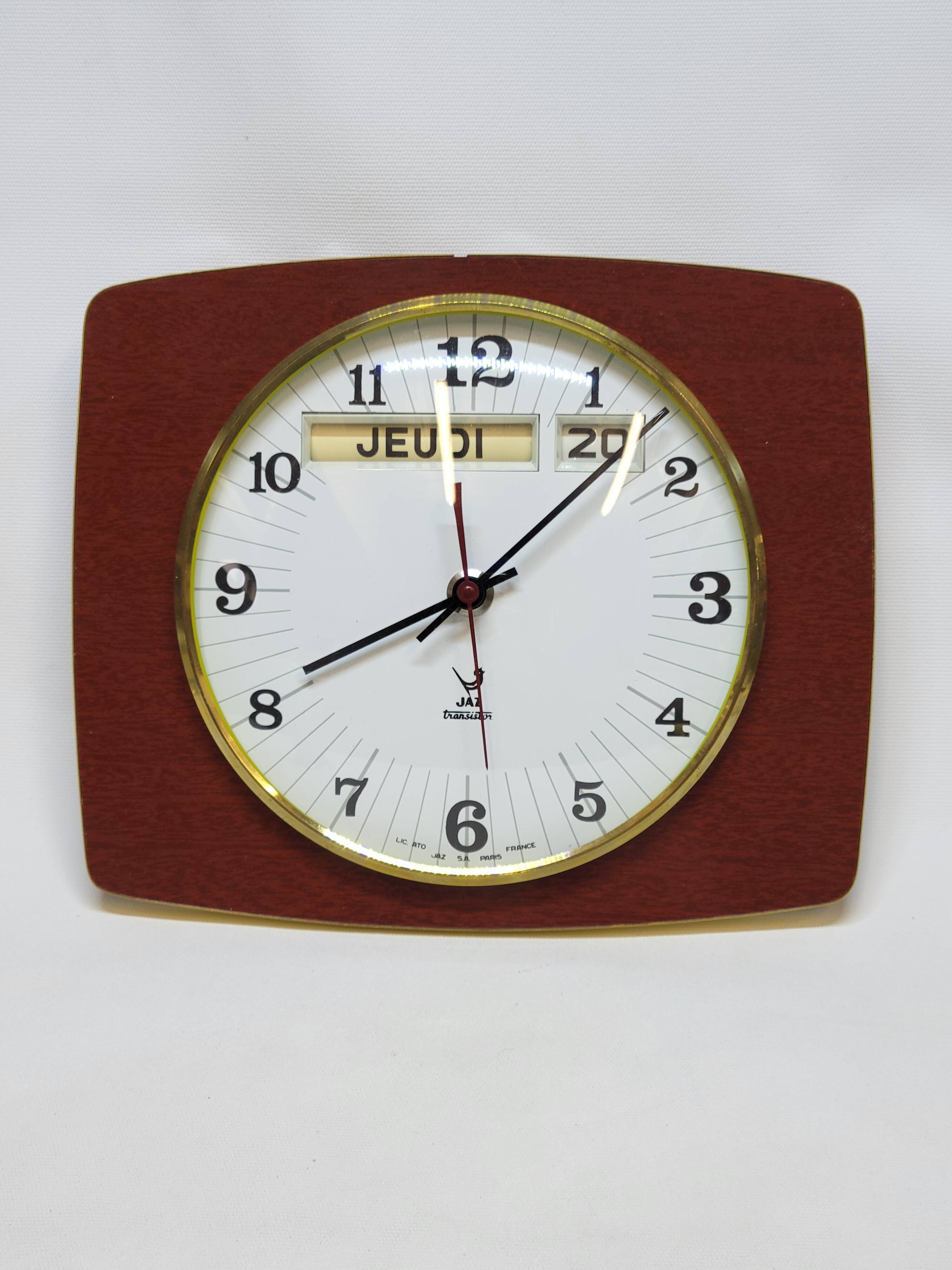 Vintage Jaz Transistor Wall Clock with Day and Date Calendar Formica